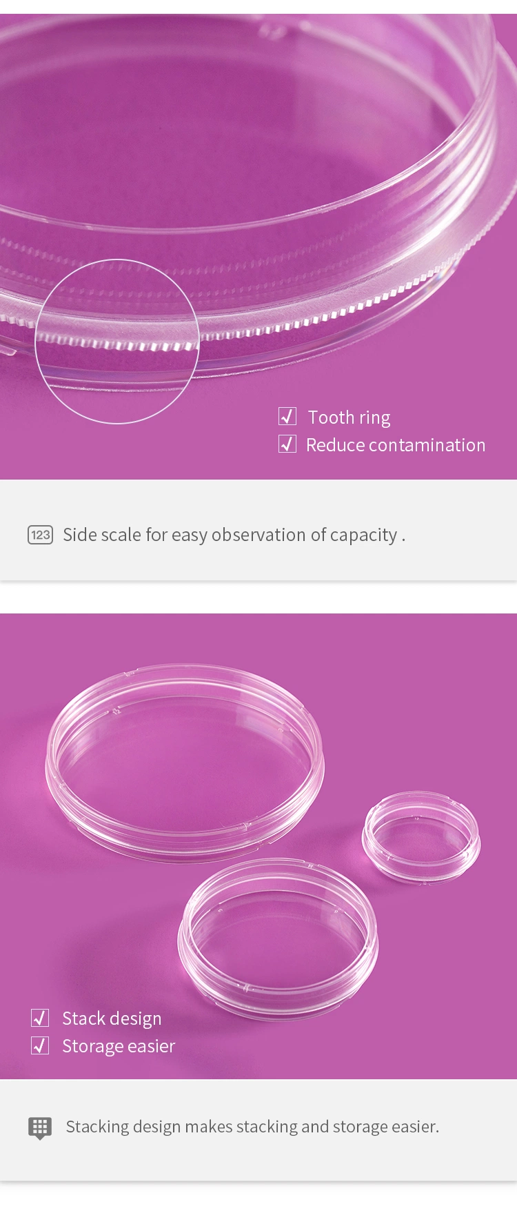 Disposable 35mm 60mm 90mm 100mm 150mm Plastic Cell Culture Petri Dish