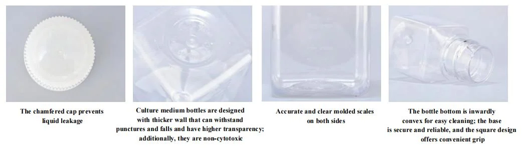 Laboratory Scale Plastic 150ml Sterile Storage Square Standing Cultural Media Bottle