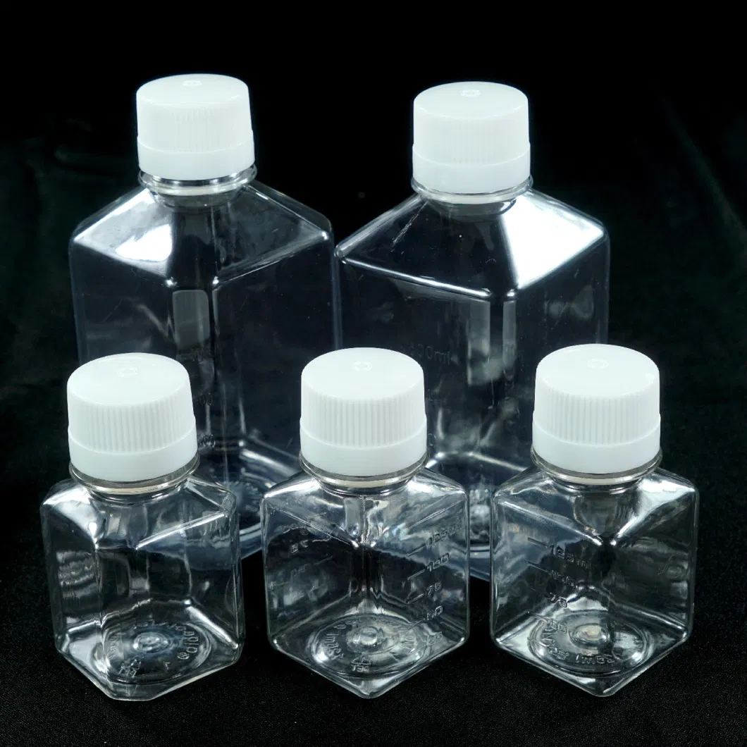 Laboratory 125ml 500ml Square Transparent Pet Plastic Media Bottles Sterile