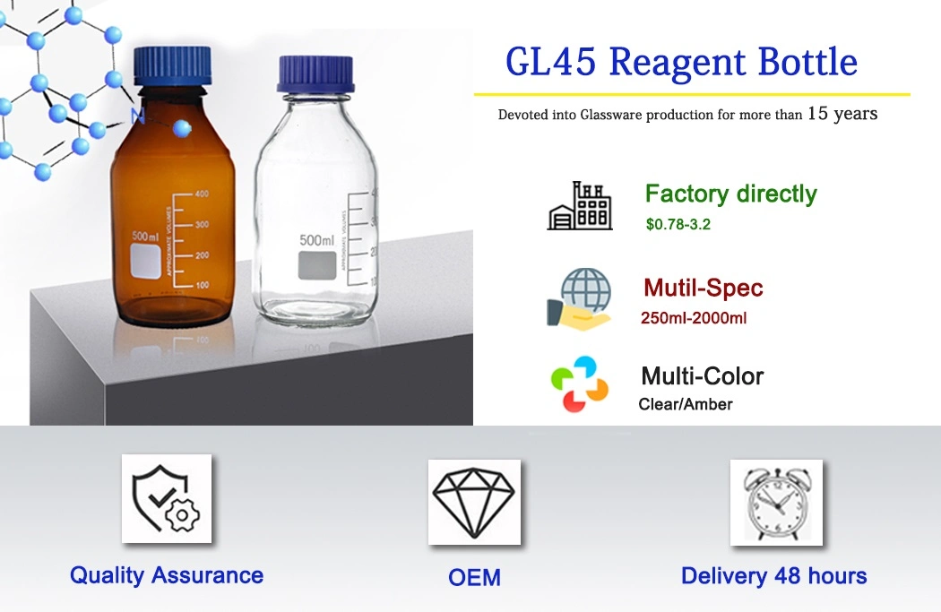 Sample Customization Lab Graduated Borosilicate Glass Chemical Reagent Media Bottle with Screw Cap