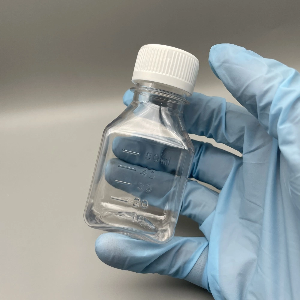 Pet Square Transparent Lab Serum Bottle Media Medium Bottle Reagent Bottle